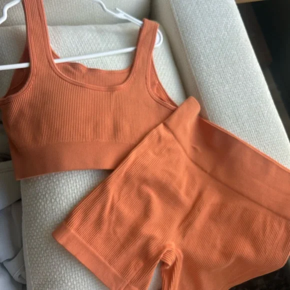 Orange Ribbed Tank and Shorts Set - Picture 2 of 2